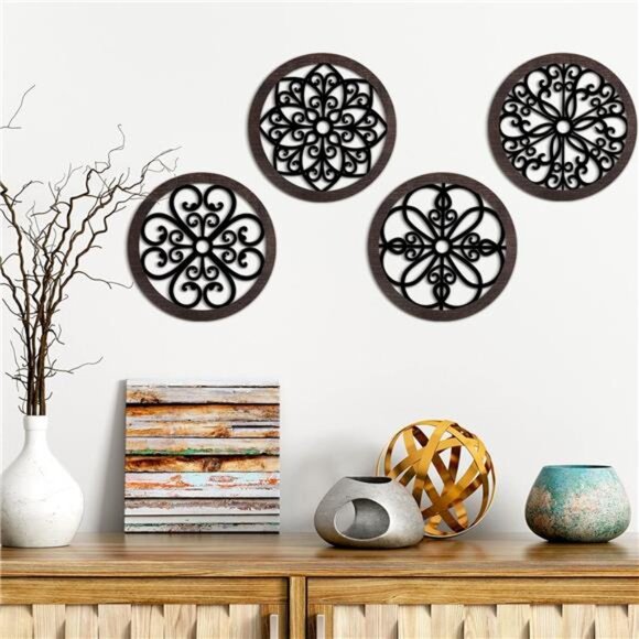 4 Pcs Thicken Rustic Wall Decor Farmhouse Wall Art Wooden Hollow - Picture 3 of 7